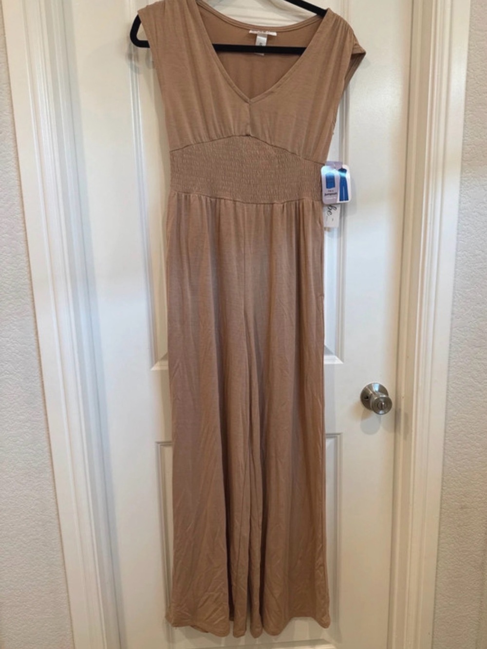 Women's Tan Smocked Waist Jumpsuit